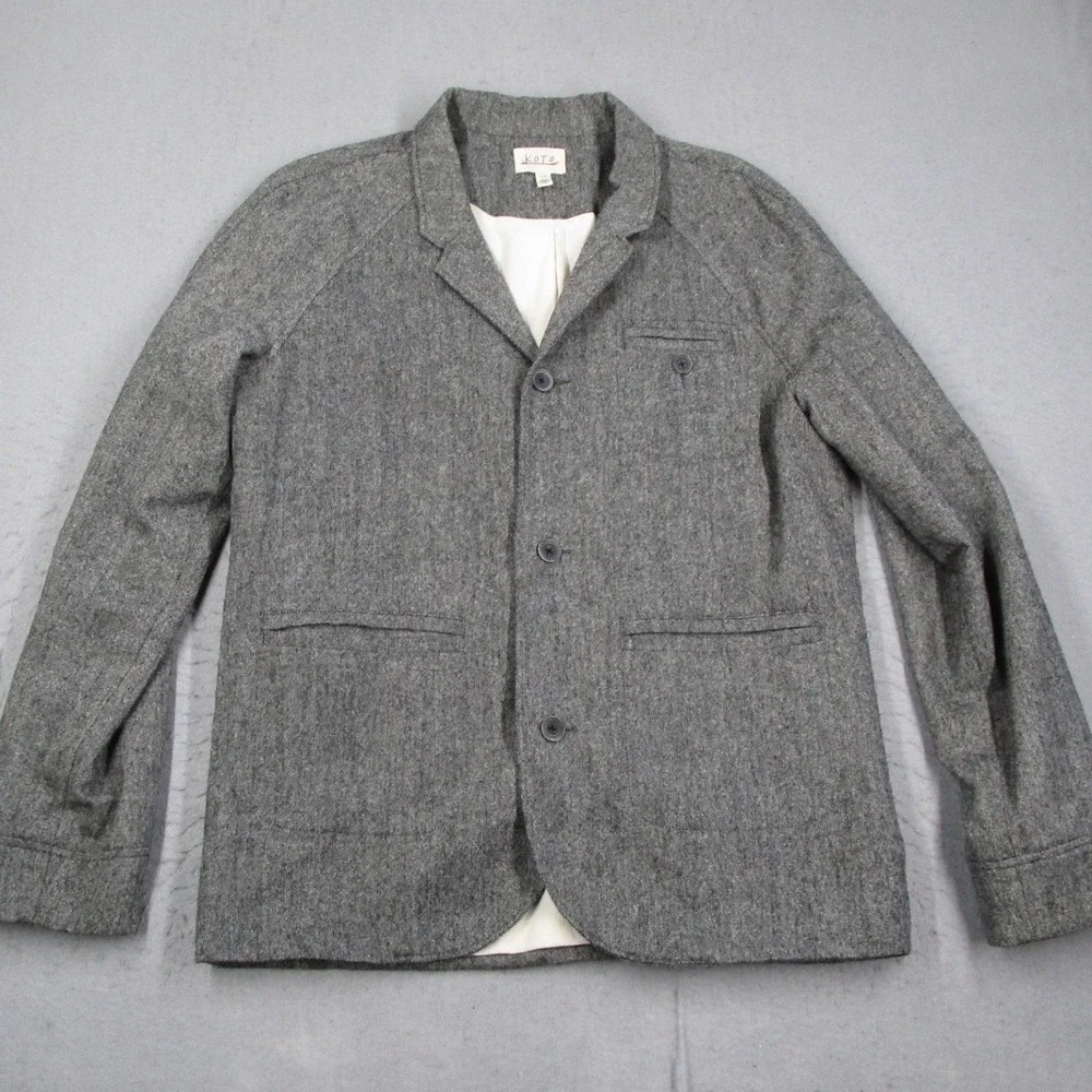 Koto Mens Wool Blend 3-Button Blazer Jacket Grey Herringbone Size Large L/G